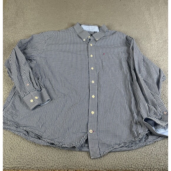 Izod Button Down Shirt Mens 3XL Navy White Gingham Check Button Down Big & Tall - Picture 1 of 16